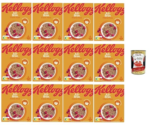 Kellogg’s All-Bran Fibre Plus 12×500g – ballaststoffreiche Weizenkleie-Cerealien, knuspriges Frühstück für Energie & Wohlbefinden, Familienvorrat + Italian Gourmet polpa