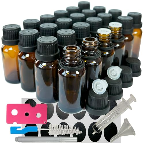 NKK 15ml 遮光ガラス瓶 (24本セット) ドロッパー＆スポイト付き - エッセンシャルオイル、アロマオイル、香水などの保存に (茶色)