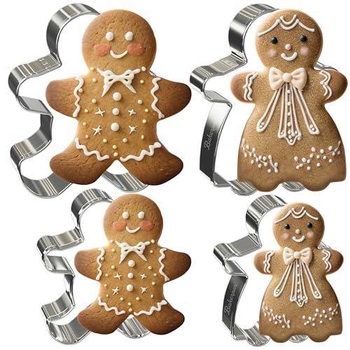 Bakerpan Stainless Steel Gingerbread Cookie Cutters, Boy and Girl Gingerbread Cookie Cutter Set - 3.5 & 4 Inch