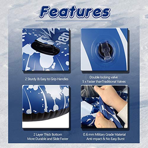Glintoper Winter Snow Tube for Sledding, Inflatable Snow Sled for Kids and Adults, 42 Inch Heavy Duty Snow Tubes with Strong Handles, Wear-Resistant Material & Thickening Freeze-Proof - Thumbnail 3