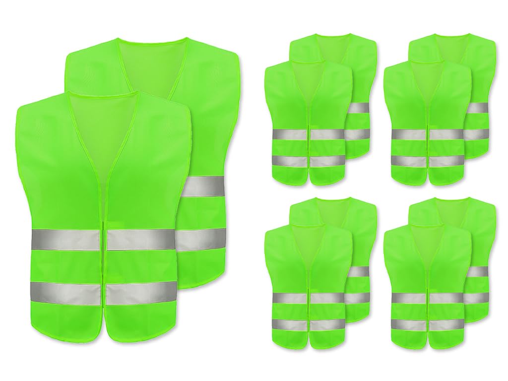 10PCS Gilet de Sécurité, Gilet de Sécurité Réfléchissant, Gilet de Sécurité Haute Visibilité, Gilet Réfléchissant,Gilet Réfléchissant de Voiture, pour Conducteurs Travailleurs Unisexe (Vert)
