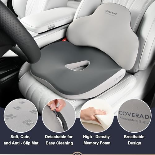 Image of Coverado Seat Cushion and Lumbar Support Pillow for Car Office Chair, Ergonomic Memory Foam Desk Chair Cushion Back Support Pillow, Sciatica & Back & Tailbone Pain Relief Cushion