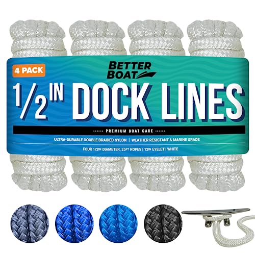 Image of Dock Lines for Boats 1 /2 inch x 25ft, 4 Pack Double Braided Nylon Boat Rope