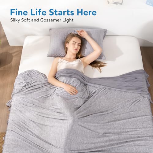 Image of HOMFINE Cooling Blanket for Hot Sleepers Throw, Grey 50 inchx70 inch | Dual-sided mica nylon cool, Q-Max 0.439 instant cool, Lightweight & breathable for night sweats & menopause, Machine washable