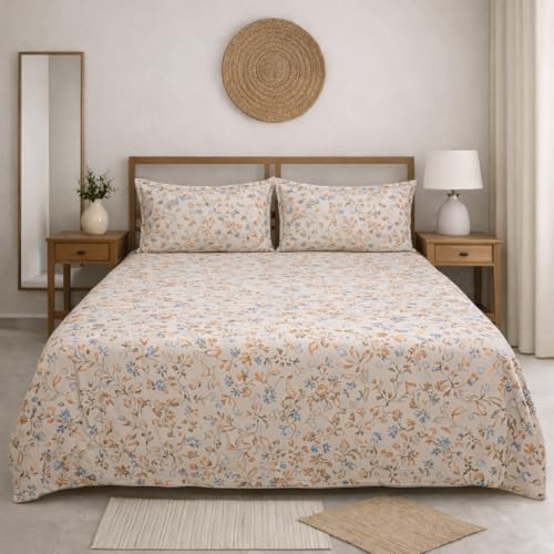Image of DECORUM Cloud Cotton Double Bedsheet Floral Print with 2 Pillow Covers | 244 TC | Ultra Soft Feel | Premium Comfort | Breathable & Skin Friendly | for Bedroom (90 x 90 Inches)