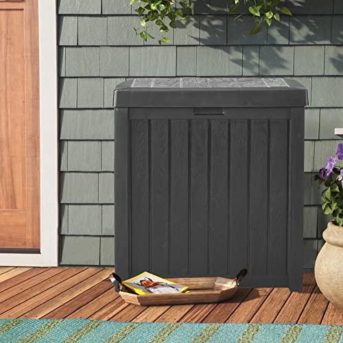 HYD-Parts Outdoor Plastic Storage Box,52 Gallon Resin Small Deck Box, Contemporary Wicker Design, Long Lasting Resin Construction, Store Items on Patio, Garage, Yard (Dark Gray)