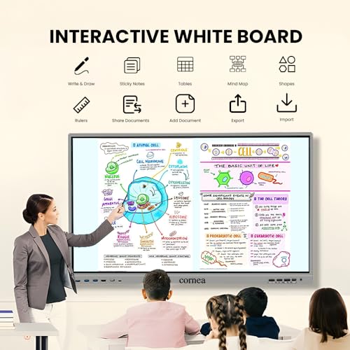 Image of Cornea 65 Inches 4K UHD Touch Screen LED TV UltraTouch Display Interactive Flat Panel with Monitor(3840 x 2160 Pixels)Android13 With Display Stand Heavy Duty Adjustment Floor TV Trolley with Brackets.