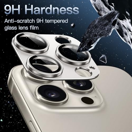 Image of JETech Camera Lens Protector for iPhone 16 Pro 6.3-Inch and iPhone 16 Pro Max 6.9-Inch, Full Coverage 9H Tempered Glass Ring Cover, Matte Metal Plate, Case Friendly, 1-Pack (Natural Titanium)
