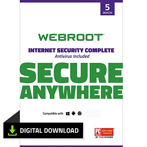 Webroot Internet Security Complete | Antivirus Software 2022 | 5 Device | 1 Month Subscription for PC/Mac/Chromebook/Android/IOS + Password Manager, Performance Optimizer & Cloud Backup + Auto Renewal