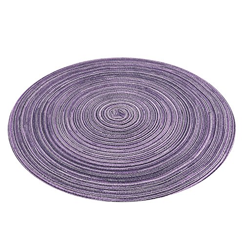 Image of SHACOS Round Braided Placemats Set of 6 Round Placemats Cotton Blend Fabric Table Mats for Wedding Party (Light Purple, 6)