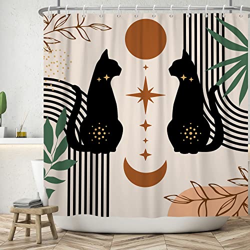 MIRRORANG Cute Black Cat Shower Curtain, Mid Century Modern Shower Curtain Set including 12 Hooks - Image 4