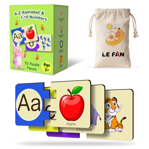 Image of Lefan Alphabet and Number Block Joint Puzzle Wooden Jigsaw Puzzle Toy for Toddlers - Learn A-Z & 1-10 Matching Blocks - Educational Montessori Learning Toy for Kids Age 2 3 4 5 6 Years