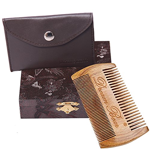 DREAM BEAR 100%Handmade Green Sandalwood Comb,Double Different Densities Beard Comb,Natural Fragrance,no Static,Use for Mustache & Hair+(perfect Giftbox Packaging).