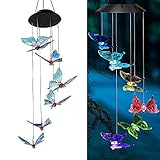 AVEKI Solar Wind Chimes Outdoor, Color-Changing Solar Mobile Wind Chime Waterproof Solar Powered LED Hanging Lamp for Outdoor Garden Festival Decoration (Butterfly)