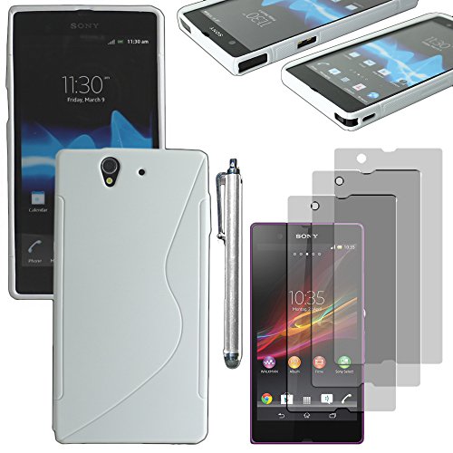 ebestStar - Coque Compatible avec Sony Xperia Z C6602, L36H Etui Housse Silicone Gel TPU Souple Motif S-Line + Stylet + 3 Films d'écran, Blanc [Appareil: 139...