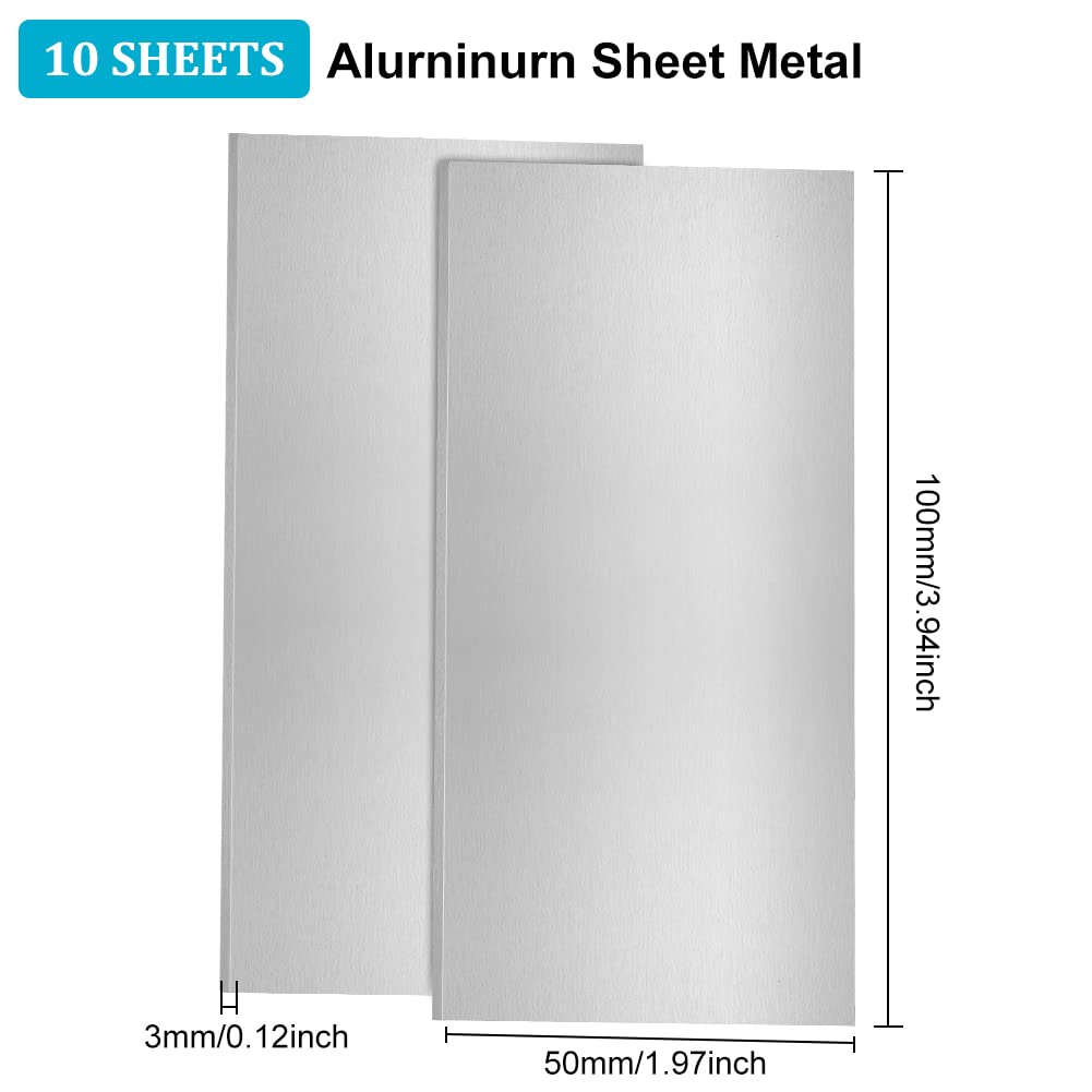 BENECREAT 10 Blatt 3mm 5052 Aluminiumblech Mit Schutzfolie, 10x5cm Aluminium-Schweißmetallplatten Zur Befestigung von Platten, Kunsthandwerk, Steht, Knüppel, Rohlinge