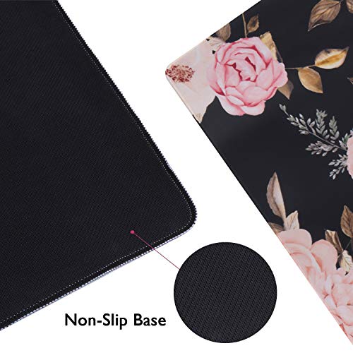 Image of iCasso Extended Gaming Mouse Pad (35.4x15.7 in), Large Non-Slip Rubber Base Mousepad with Stitched Edges, Waterproof Keyboard Mouse Mat Desk Pad for Work, Game, Office, Home - Peony