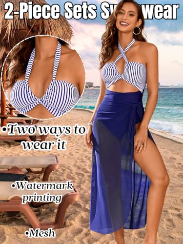 Women's Tummy Control One Piece Swimsuit with Sarong Wrap, Sexy Monokini Matching Coverup2