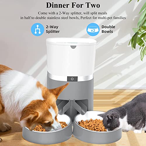 ALUKE Cat Feeder, Automatic Cat Feeder for Double Pets, Pet Feeder Dog Food Dispenser with Splitter & Double Bowls, 6… - Image 2