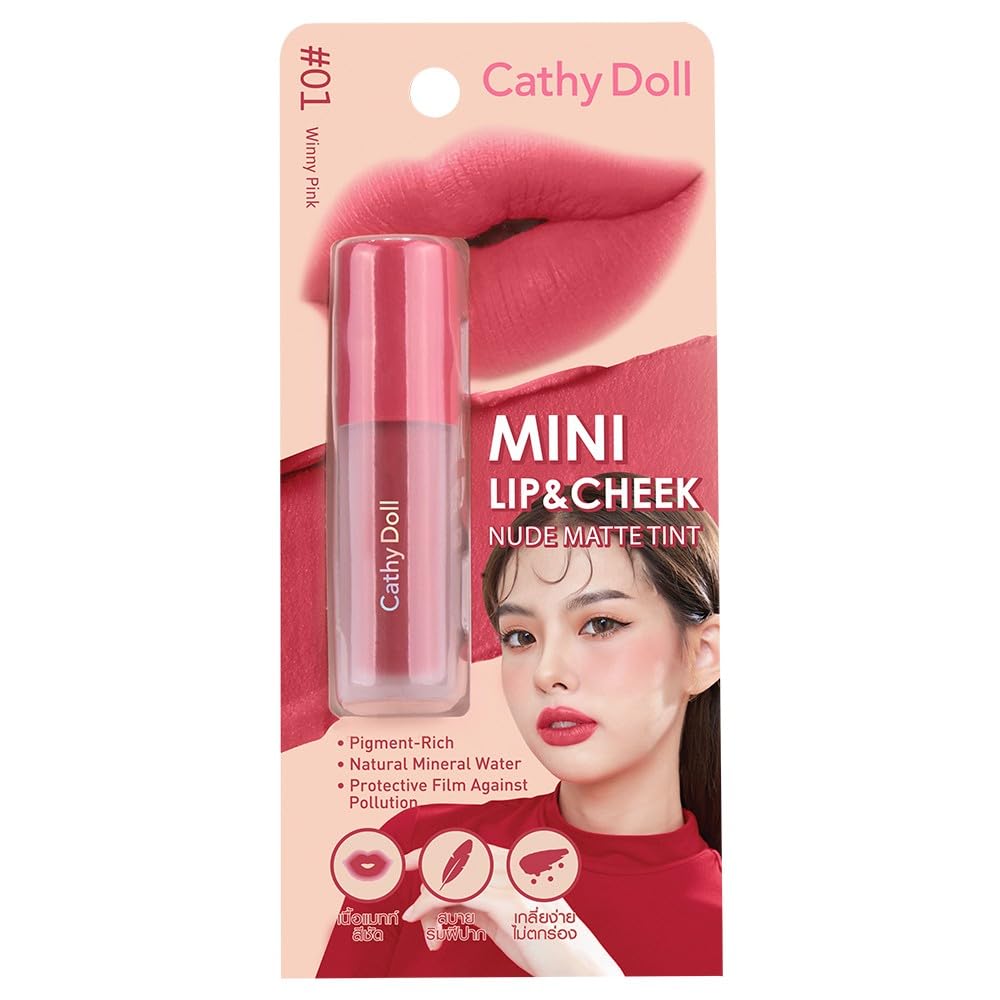 CathyDoll Mini Lip & Cheek Nude Matte Tint, #01 Winny Pink, Pigment-Rich Formula with Natural Mineral Water, Protective Film Against Pollution-image-39