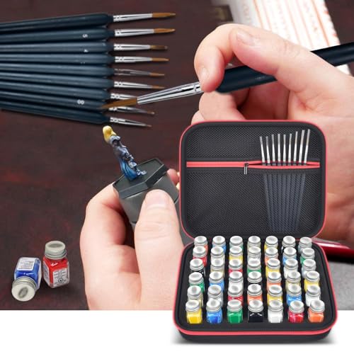 Image of ALKOO Paint Storage Bag for Testors Paint, 42 Bottles, 9 Brushes | Foam paint organizer bag holds 42 bottles and 9 brushes, with mesh pocket for hobbyists, travel and home storage, no paints