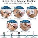 Trousse de grooming pour brosse à chiens 5 PCS - Brosse auto-nettoyante pour chiens à cheveux courts & Chats, y compris peigne pour animaux de compagnie, peigne à puce, brosse de bain, rabotage sous-poil - Ensemble complet d'entretien de la fourrure - Chat complet & Ensemble d'outils pour enlever les cheveux de chien avec auto-Cleani