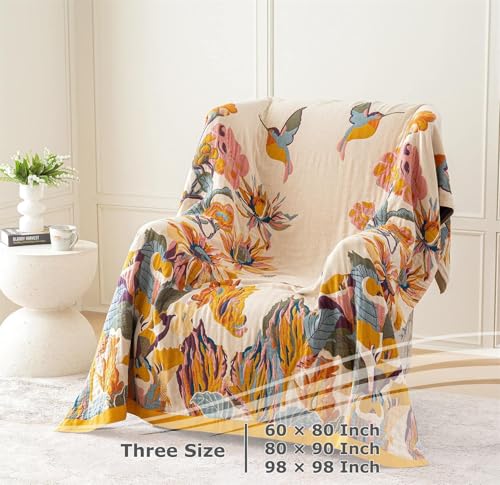 Image of LUTBM Throw Blanket for Bed, 100% Cotton Boho Lightweight Quilt, Room Decor