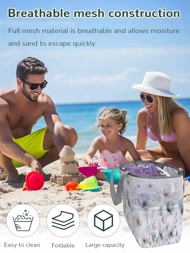 Mesh Beach Bag Oversized Tote Bags for Women Spring Watercolor Flower Leaf Plant Large Travel Pool Bags with 8 Pockets2