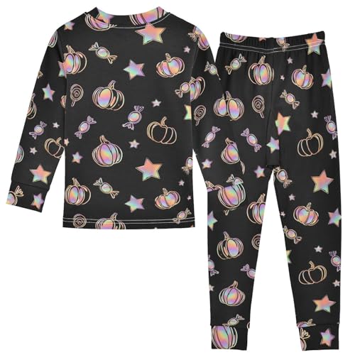 Fustylead Holographic Pumpkin Star and Candy Pajamas Cotton Sleepover PJ Set Long Sleeve Lounge Wear2