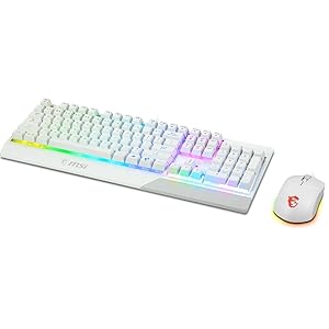 MSI Vigor GK30 Combo White, 6-Zone RGB GK30 Gaming Keyboard & GM11 Gaming Mouse, Water Repellent & Splash-Proof, 5000 DPI