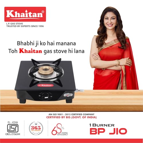 Khaitan 1 Burner BP Jio Black Toughened Glass | LPG Cooktop I Manual Ignition Stove| Ergonomic Knob|with 1 Year Warranty | Pan India Service| LP... - Image 3