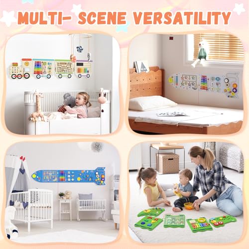 Image of Montessori Sensory Board - Electric Train Wooden Wall Busy Board, Toddler Learning Panel Wall-Mounted, Interactive Playroom Activity Gifts for Kid, Educational Toys for 3-6 Years (Colorful Train)