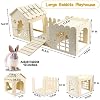 Large Rabbit Wooden Hideout House, Multi-Chamber Small Animal Wooden Castle Cage, Bunny Playhouse Habitat Decor Tunnel for Dwarf Rabbit Guinea Pig Chinchilla Hedgehog Squirrel