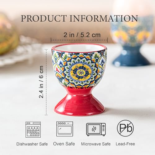 Image of Henten Home Boho Ceramic Egg Cups, Colorful Egg Holder Set of 6 | for Soft Boiled Egg, Breakfast, Serving, Easter, Dishwasher & Microwave Safe