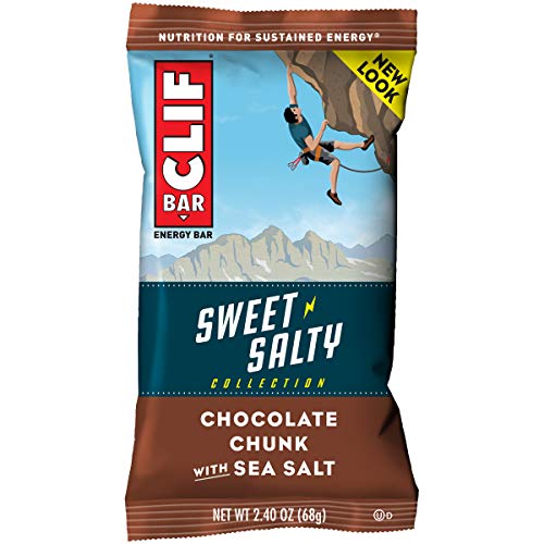 Clif Bars - Sweet & Salty Energy Bars - Chocolate Chunk with Sea Salt - Made with Organic Oats - Plant Based Food - Vegetarian - Kosher (2.4 Ounce Protein Bars, 12 Count) Packaging May Vary
