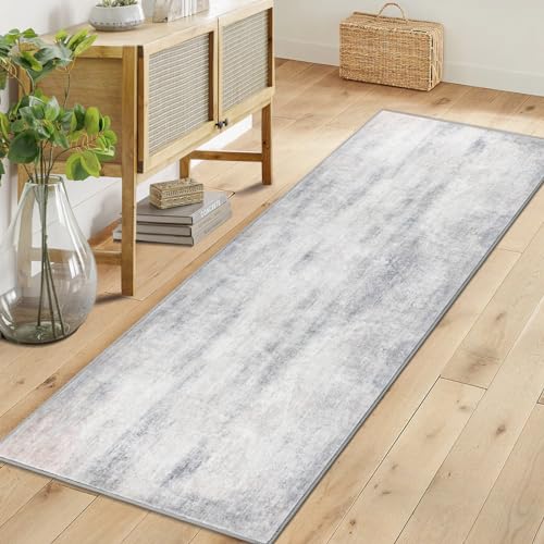Tapete corredor moderno 2'x6' blanco abstracto bajo pelo