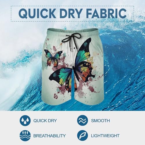 Men's Swim Trunks Quick Dry Board Shorts with Pockets Beach Shorts Artistic Butterfly Bathing Suits for Men3