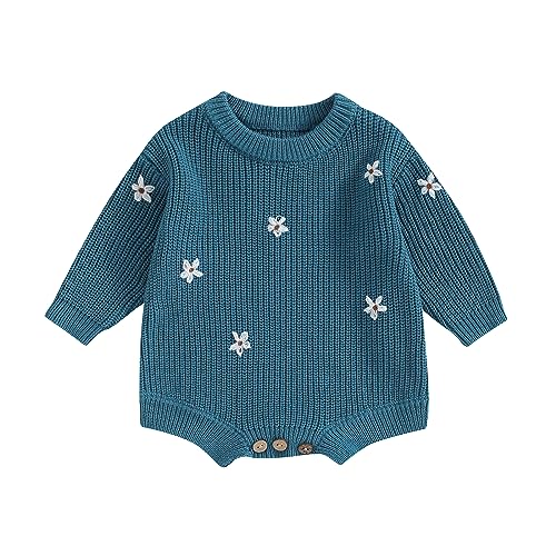 Image of SAYOO Baby Sweater Romper Toddler Girl Oversize Embroidery Knit Pullover Sweater Warm Sweatshirt Romper Fall Winter Clothes