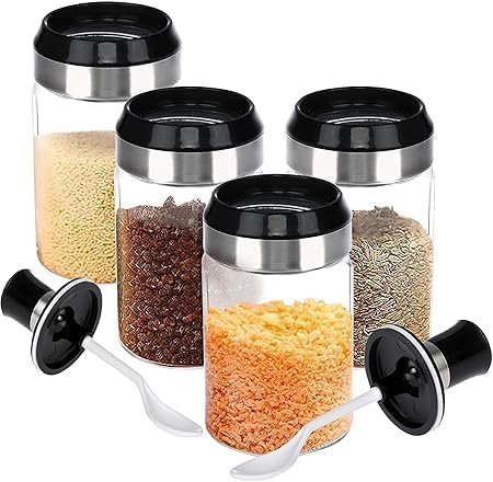 Image of Spoon Jar With Airtight Attached Lid Ghee Pickle Jar Condiment Dinning Table Sugar Pot Oil Dispenser Glass Storage Bottle For Kitchen (250 ML)