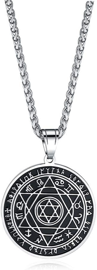 Mele& CoMen's Stainless Steel Talisman Seal of Solomon Viking Runes Tetragrammaton Pendant Lucky Talisman Necklace with 60cm Chain