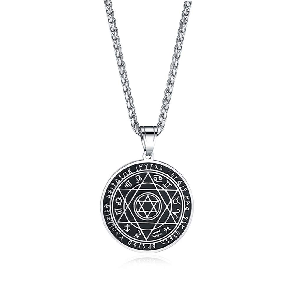 Mele& CoMen's Stainless Steel Talisman Seal of Solomon Viking Runes Tetragrammaton Pendant Lucky Talisman Necklace with 60cm Chain