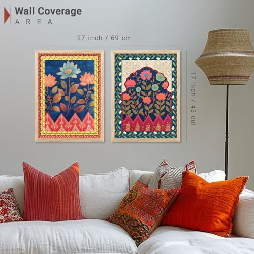 Image of Kotart Indian Art Traditional Floral Paintings for Living Room | Framed Wall Painting for Home Room Bedroom Office Wall Decor | Paintings For Home Decoration| Wall Poster With frames | Painting for Wall Decoration (Art 9, (13x17 inch), Framed)
