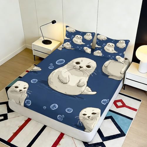 Drap housse phoque 3D imprimé microfibre lavable grande profondeur - 5