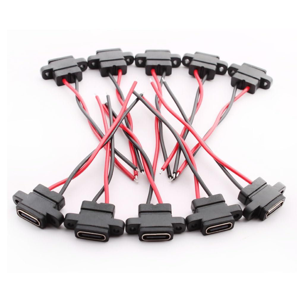 10 Connettori USB-C Femmina Da Pannello RUNCCI-YUN – Impermeabili Con Cappuccio, Per Montaggio A Pannello, Solo Ricarica (5V/9V, 2A) - 3