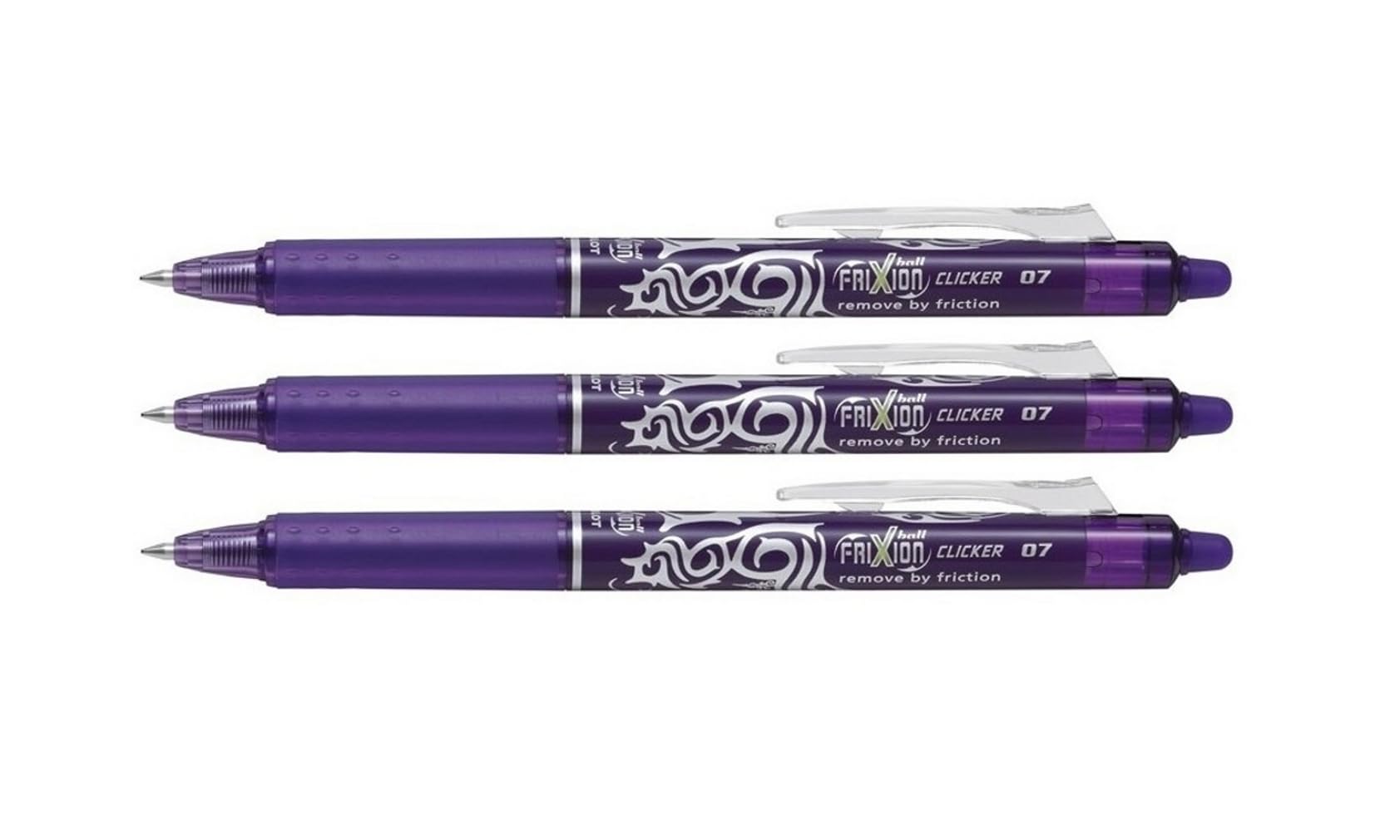 Pilot FriXion Clicker 0.7mm Tip Erasable Ink Gel Pen Tattoo Design Violet Ink - Set of 3 - Supplied Loose — image 1
