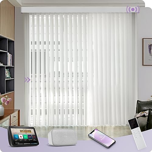 Graywind Smart Sheer Vertical Blinds Compatible with Alexa Google, Light Filtering Electric Vertical Blinds With Remote, Motorised Vertical Blinds For Windows Complete Track Slats Set, White