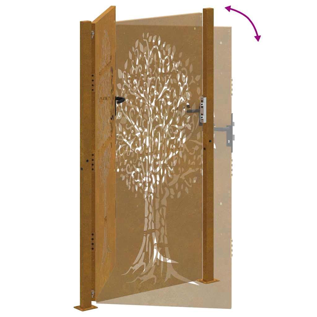 vidaXL Cancello da Giardino 100x175 cm in Acciaio Corten Design Albero, cancello in metallo, cancello da giardino anteriore, cancello da giardino con serratura