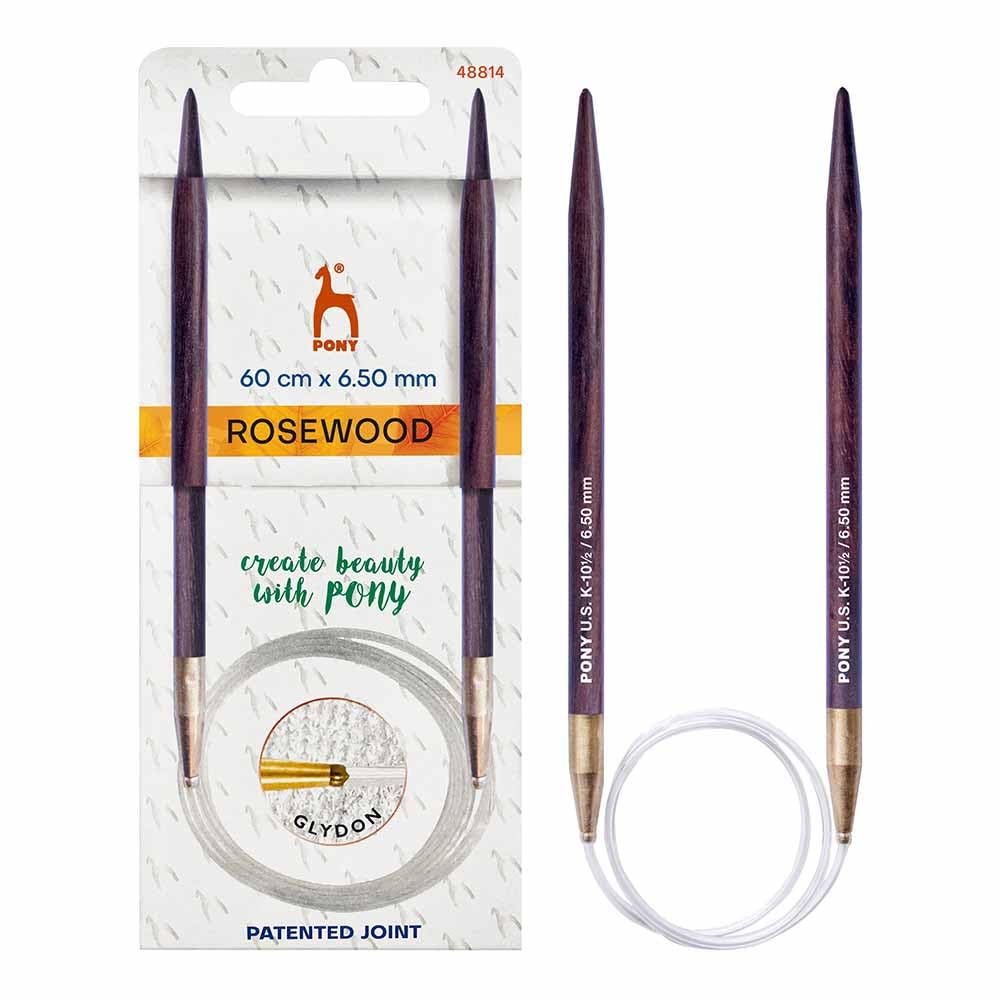 Pony Rosewood Circular Knitting Needles 60cm 6.5mm - High-Quality Wood