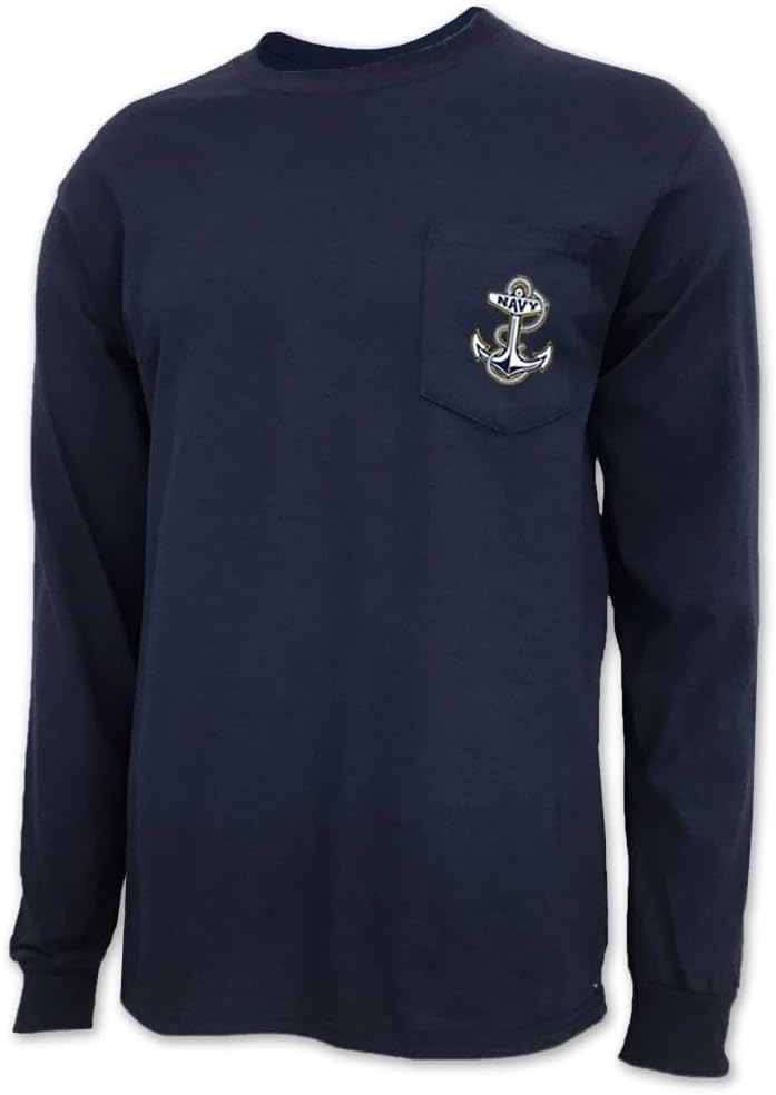 Armed Forces Gear US Navy Anchor Logo Long Sleeve Pocket T-Shirt