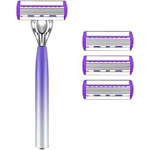 6-Blade Razor for Women and Men, 1 Handle with 3 Refills, Purple